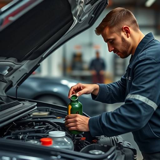 Mechanic performing an oil change on a car engine